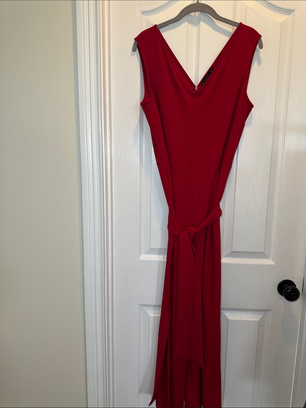 Tiana B. Sleeveless Red Jumpsuit with Waist Tie